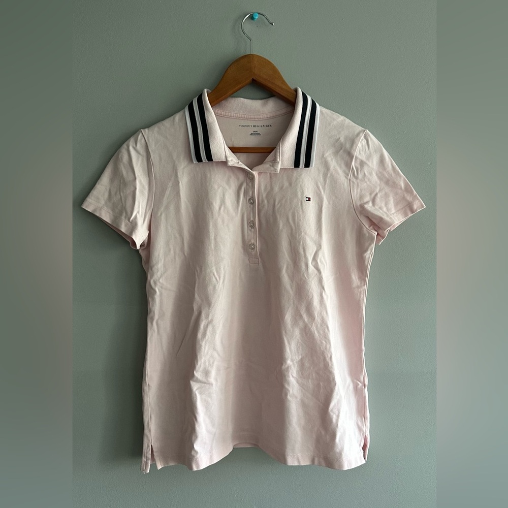 Tommy Hilfiger Light Pink Polo with Black-and-White Striped Collar